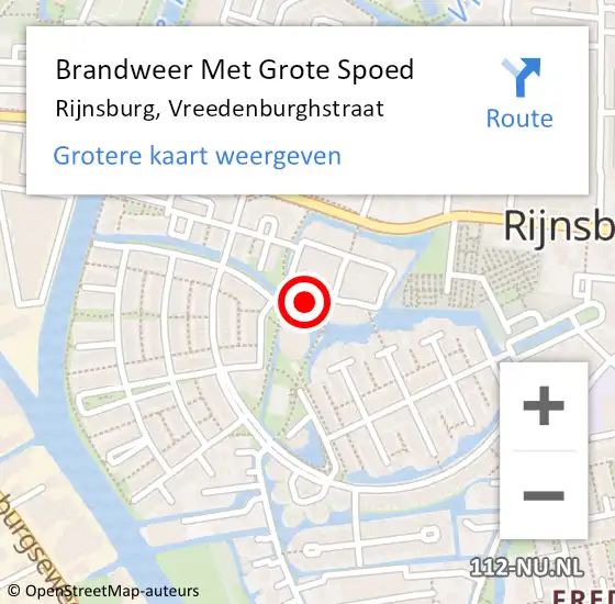 Locatie op kaart van de 112 melding: Brandweer Met Grote Spoed Naar Rijnsburg, Vreedenburghstraat op 28 augustus 2024 12:23