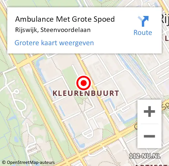 Locatie op kaart van de 112 melding: Ambulance Met Grote Spoed Naar Rijswijk, Steenvoordelaan op 28 augustus 2024 12:24