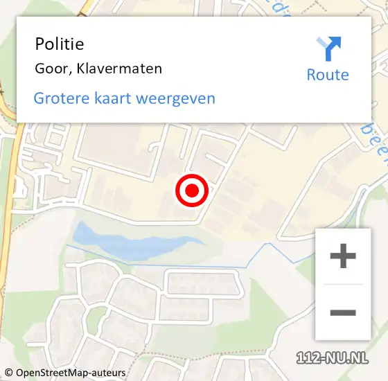 Locatie op kaart van de 112 melding: Politie Goor, Klavermaten op 28 augustus 2024 12:42