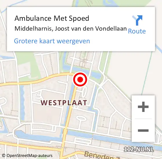 Locatie op kaart van de 112 melding: Ambulance Met Spoed Naar Middelharnis, Joost van den Vondellaan op 28 augustus 2024 12:45