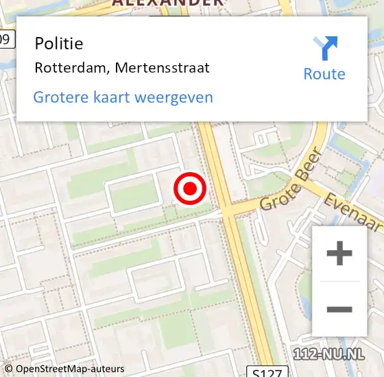 Locatie op kaart van de 112 melding: Politie Rotterdam, Mertensstraat op 28 augustus 2024 12:46