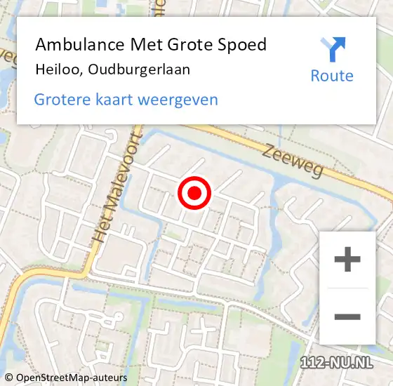 Locatie op kaart van de 112 melding: Ambulance Met Grote Spoed Naar Heiloo, Oudburgerlaan op 28 augustus 2024 12:51