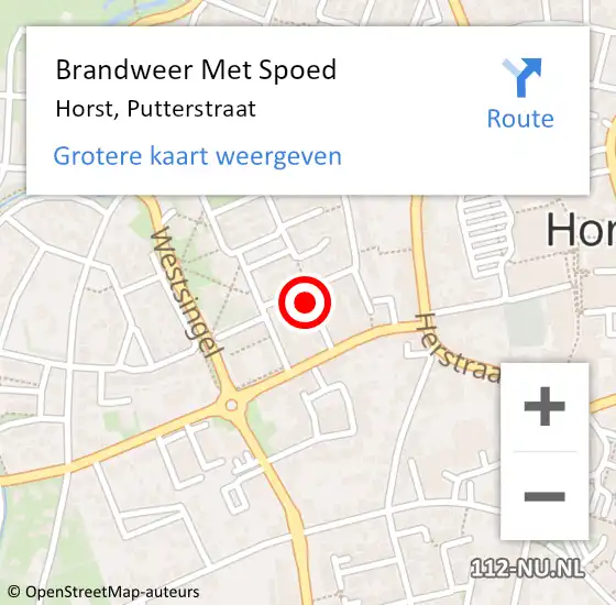 Locatie op kaart van de 112 melding: Brandweer Met Spoed Naar Horst, Putterstraat op 28 augustus 2024 12:52