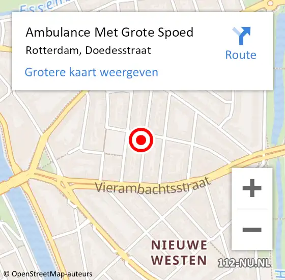 Locatie op kaart van de 112 melding: Ambulance Met Grote Spoed Naar Rotterdam, Doedesstraat op 28 augustus 2024 12:54