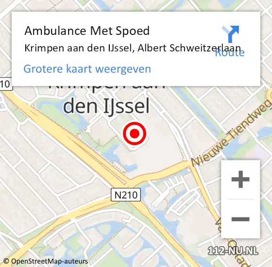 Locatie op kaart van de 112 melding: Ambulance Met Spoed Naar Krimpen aan den IJssel, Albert Schweitzerlaan op 28 augustus 2024 12:59