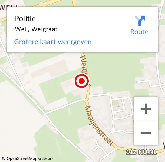 Locatie op kaart van de 112 melding: Politie Well, Weigraaf op 28 augustus 2024 13:03