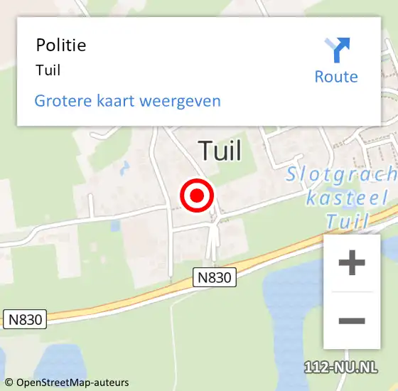 Locatie op kaart van de 112 melding: Politie Tuil op 28 augustus 2024 13:22