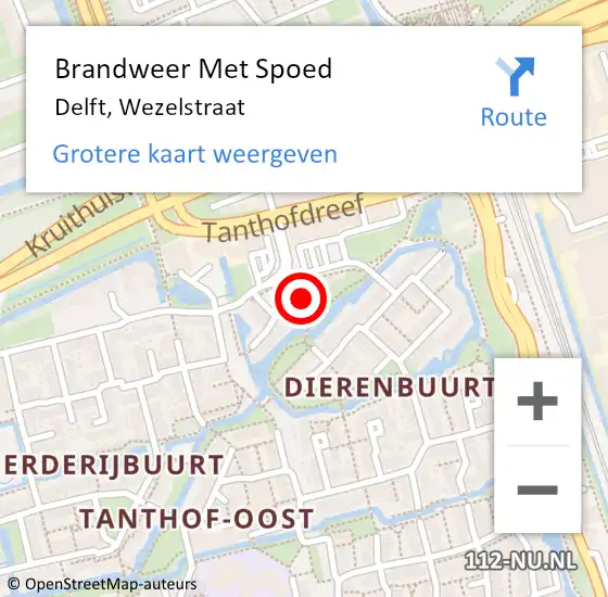 Locatie op kaart van de 112 melding: Brandweer Met Spoed Naar Delft, Wezelstraat op 28 augustus 2024 13:35