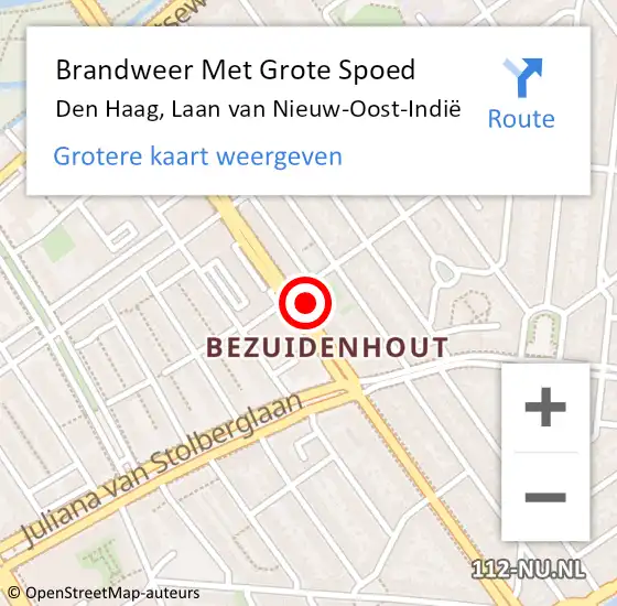 Locatie op kaart van de 112 melding: Brandweer Met Grote Spoed Naar Den Haag, Laan van Nieuw-Oost-Indië op 28 augustus 2024 13:38