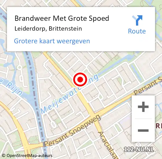 Locatie op kaart van de 112 melding: Brandweer Met Grote Spoed Naar Leiderdorp, Brittenstein op 28 augustus 2024 13:42