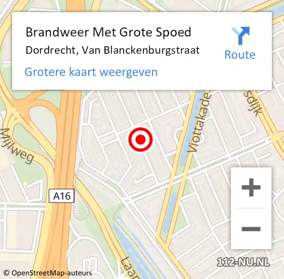 Locatie op kaart van de 112 melding: Brandweer Met Grote Spoed Naar Dordrecht, Van Blanckenburgstraat op 28 augustus 2024 14:04