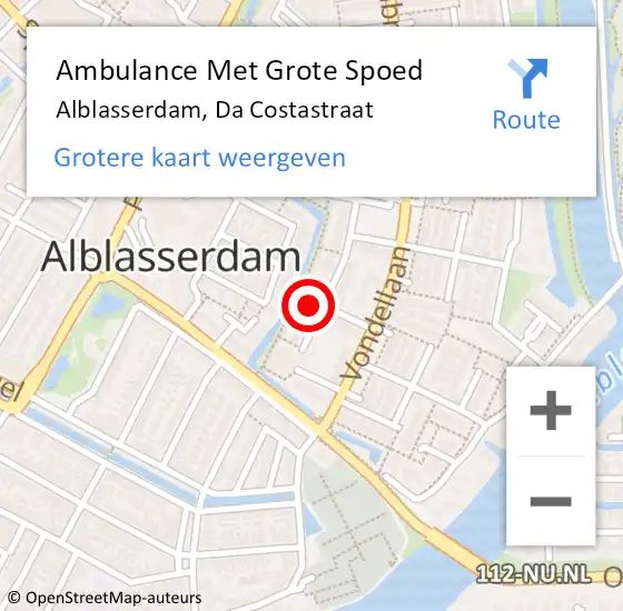 Locatie op kaart van de 112 melding: Ambulance Met Grote Spoed Naar Alblasserdam, Da Costastraat op 28 augustus 2024 14:05