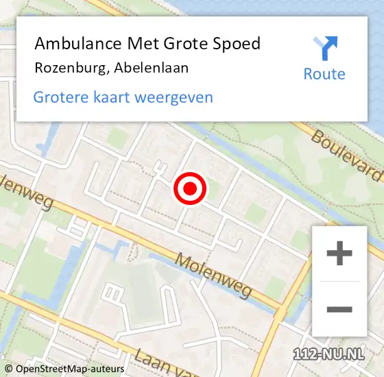 Locatie op kaart van de 112 melding: Ambulance Met Grote Spoed Naar Rozenburg, Abelenlaan op 28 augustus 2024 14:09