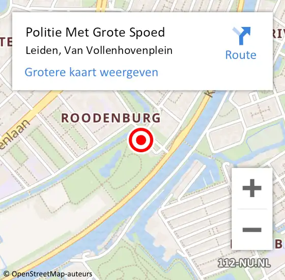 Locatie op kaart van de 112 melding: Politie Met Grote Spoed Naar Leiden, Van Vollenhovenplein op 28 augustus 2024 14:13