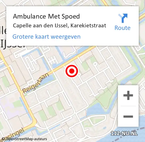 Locatie op kaart van de 112 melding: Ambulance Met Spoed Naar Capelle aan den IJssel, Karekietstraat op 28 augustus 2024 14:13