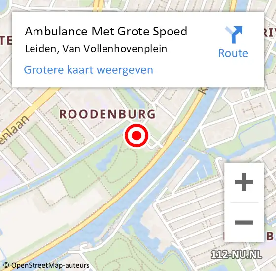 Locatie op kaart van de 112 melding: Ambulance Met Grote Spoed Naar Leiden, Van Vollenhovenplein op 28 augustus 2024 14:14