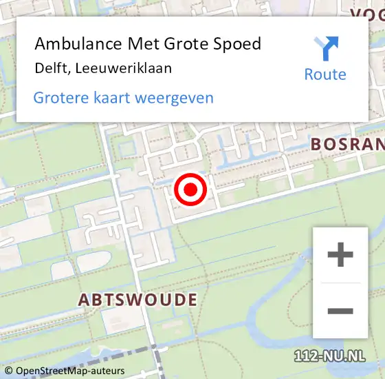 Locatie op kaart van de 112 melding: Ambulance Met Grote Spoed Naar Rijswijk, Leeuweriklaan op 28 augustus 2024 14:18