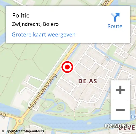 Locatie op kaart van de 112 melding: Politie Zwijndrecht, Bolero op 28 augustus 2024 14:21