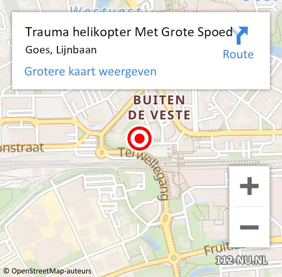 Locatie op kaart van de 112 melding: Trauma helikopter Met Grote Spoed Naar Goes, Lijnbaan op 28 augustus 2024 14:27