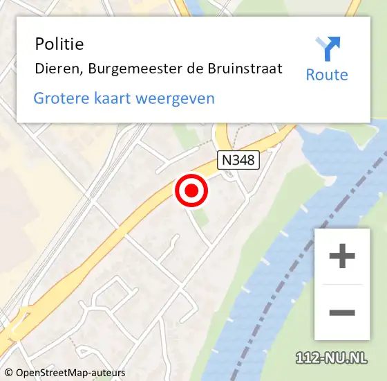 Locatie op kaart van de 112 melding: Politie Dieren, Burgemeester de Bruinstraat op 28 augustus 2024 14:57