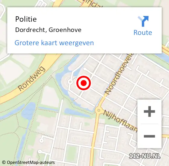 Locatie op kaart van de 112 melding: Politie Dordrecht, Groenhove op 28 augustus 2024 15:33