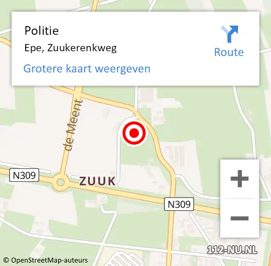 Locatie op kaart van de 112 melding: Politie Epe, Zuukerenkweg op 28 augustus 2024 15:44