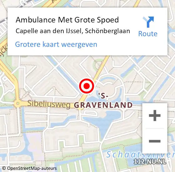 Locatie op kaart van de 112 melding: Ambulance Met Grote Spoed Naar Capelle aan den IJssel, Schönberglaan op 28 augustus 2024 15:46