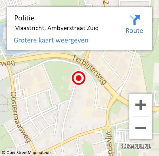 Locatie op kaart van de 112 melding: Politie Maastricht, Ambyerstraat Zuid op 28 augustus 2024 15:53