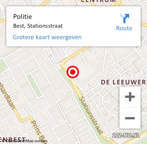 Locatie op kaart van de 112 melding: Politie Best, Stationsstraat op 28 augustus 2024 16:08