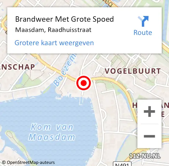 Locatie op kaart van de 112 melding: Brandweer Met Grote Spoed Naar Maasdam, Raadhuisstraat op 18 oktober 2014 02:23