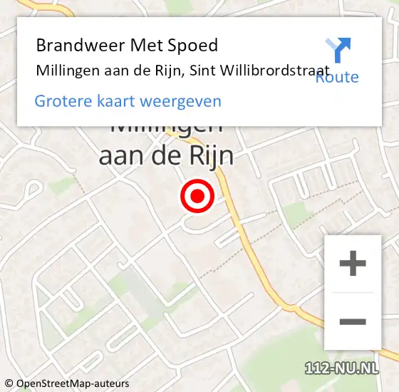 Locatie op kaart van de 112 melding: Brandweer Met Spoed Naar Millingen aan de Rijn, Sint Willibrordstraat op 28 augustus 2024 16:10