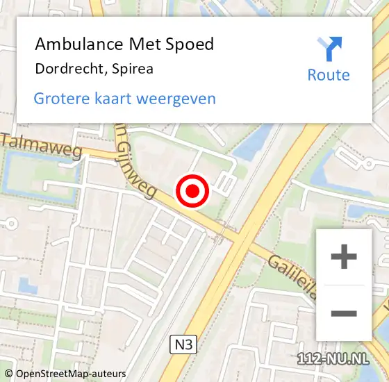 Locatie op kaart van de 112 melding: Ambulance Met Spoed Naar Dordrecht, Spirea op 28 augustus 2024 16:16