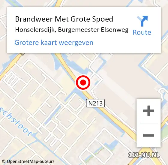 Locatie op kaart van de 112 melding: Brandweer Met Grote Spoed Naar Honselersdijk, Burgemeester Elsenweg op 28 augustus 2024 16:33