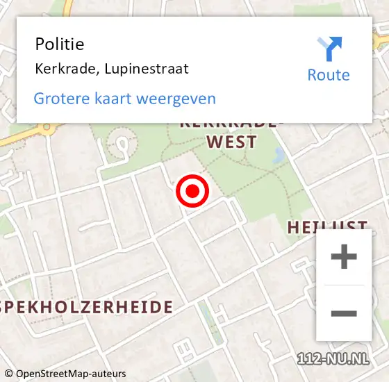 Locatie op kaart van de 112 melding: Politie Kerkrade, Lupinestraat op 28 augustus 2024 16:36