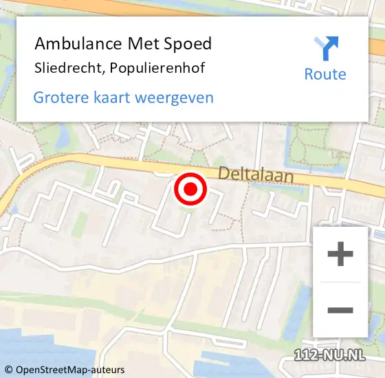 Locatie op kaart van de 112 melding: Ambulance Met Spoed Naar Sliedrecht, Populierenhof op 28 augustus 2024 16:37