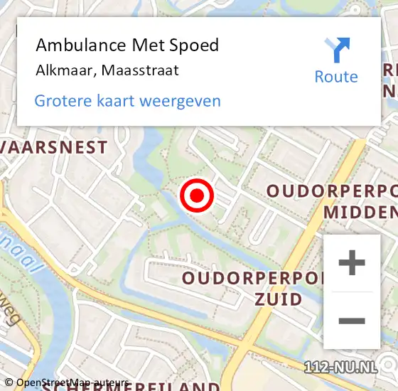 Locatie op kaart van de 112 melding: Ambulance Met Spoed Naar Alkmaar, Maasstraat op 28 augustus 2024 16:47