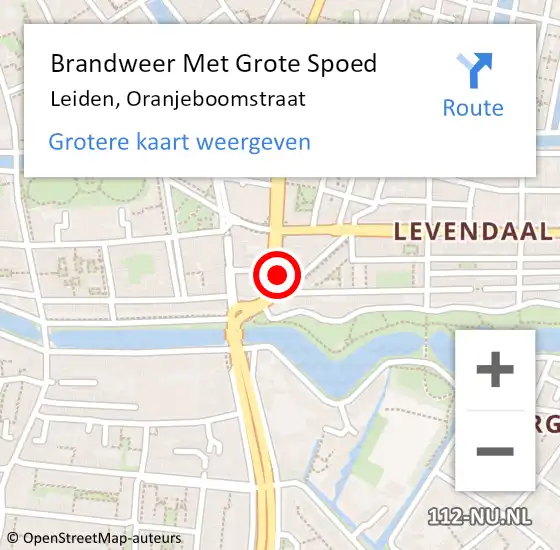 Locatie op kaart van de 112 melding: Brandweer Met Grote Spoed Naar Leiden, Oranjeboomstraat op 28 augustus 2024 16:55