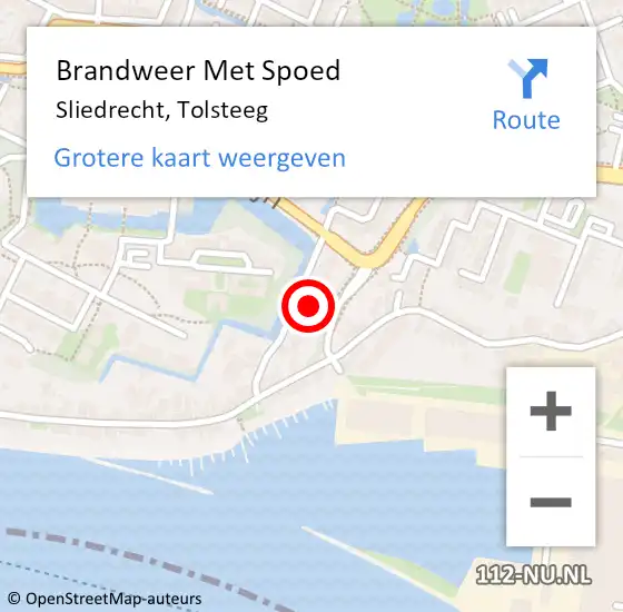 Locatie op kaart van de 112 melding: Brandweer Met Spoed Naar Sliedrecht, Tolsteeg op 28 augustus 2024 17:09