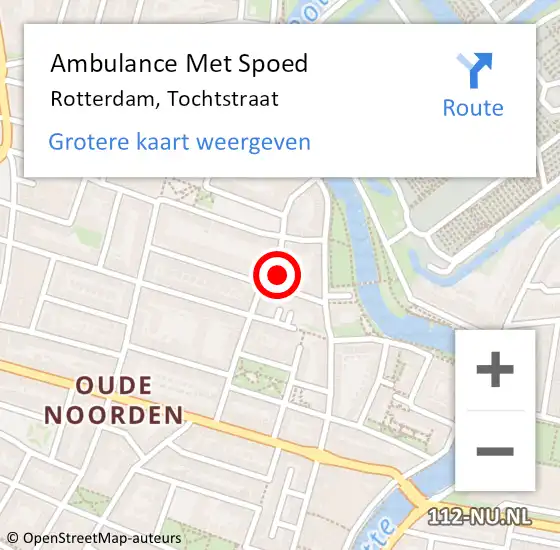 Locatie op kaart van de 112 melding: Ambulance Met Spoed Naar Rotterdam, Tochtstraat op 28 augustus 2024 17:21