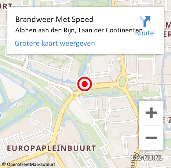 Locatie op kaart van de 112 melding: Brandweer Met Spoed Naar Alphen aan den Rijn, Laan der Continenten op 28 augustus 2024 17:31