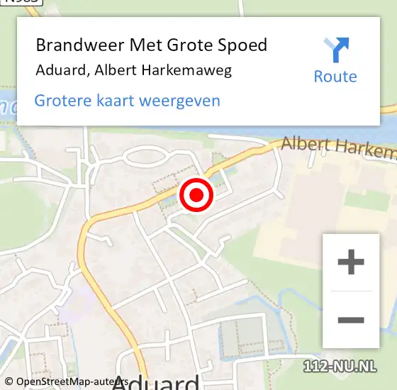 Locatie op kaart van de 112 melding: Brandweer Met Grote Spoed Naar Aduard, Albert Harkemaweg op 28 augustus 2024 17:33