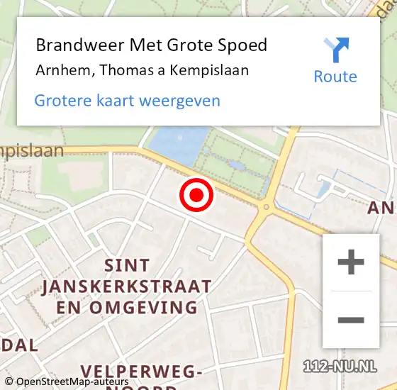 Locatie op kaart van de 112 melding: Brandweer Met Grote Spoed Naar Arnhem, Thomas a Kempislaan op 28 augustus 2024 17:35