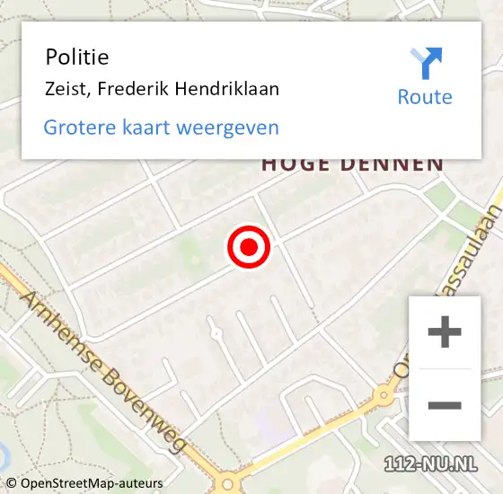 Locatie op kaart van de 112 melding: Politie Zeist, Frederik Hendriklaan op 28 augustus 2024 17:37