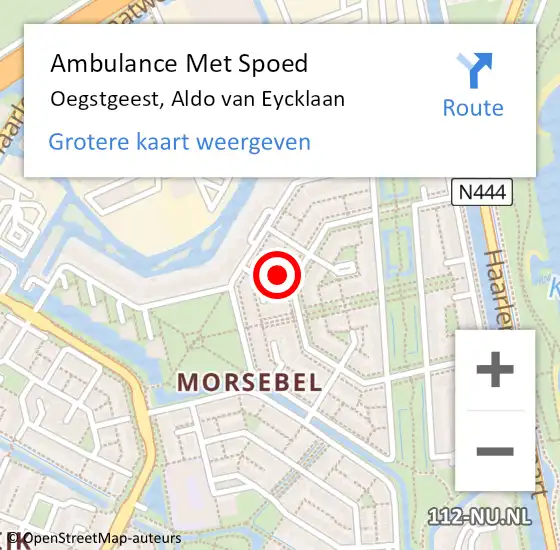 Locatie op kaart van de 112 melding: Ambulance Met Spoed Naar Oegstgeest, Aldo van Eycklaan op 28 augustus 2024 17:42