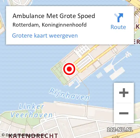 Locatie op kaart van de 112 melding: Ambulance Met Grote Spoed Naar Rotterdam, Koninginnenhoofd op 28 augustus 2024 17:43