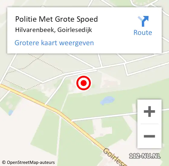 Locatie op kaart van de 112 melding: Politie Met Grote Spoed Naar Hilvarenbeek, Goirlesedijk op 28 augustus 2024 17:48