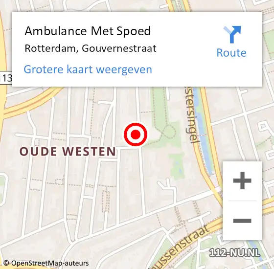 Locatie op kaart van de 112 melding: Ambulance Met Spoed Naar Rotterdam, Gouvernestraat op 28 augustus 2024 17:57