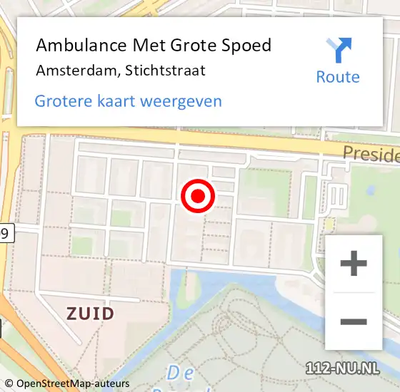 Locatie op kaart van de 112 melding: Ambulance Met Grote Spoed Naar Amsterdam, Stichtstraat op 28 augustus 2024 18:05