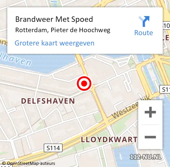 Locatie op kaart van de 112 melding: Brandweer Met Spoed Naar Rotterdam, Pieter de Hoochweg op 28 augustus 2024 18:30