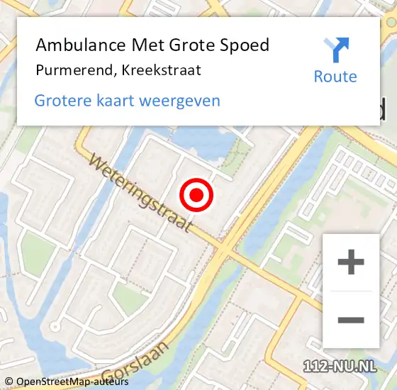 Locatie op kaart van de 112 melding: Ambulance Met Grote Spoed Naar Purmerend, Kreekstraat op 28 augustus 2024 18:45